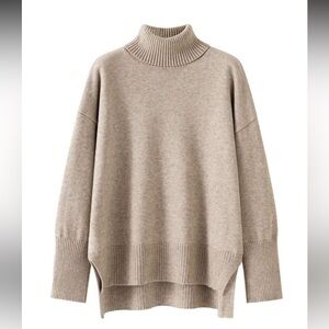 Beige Oversized Crewneck Sweater - Women